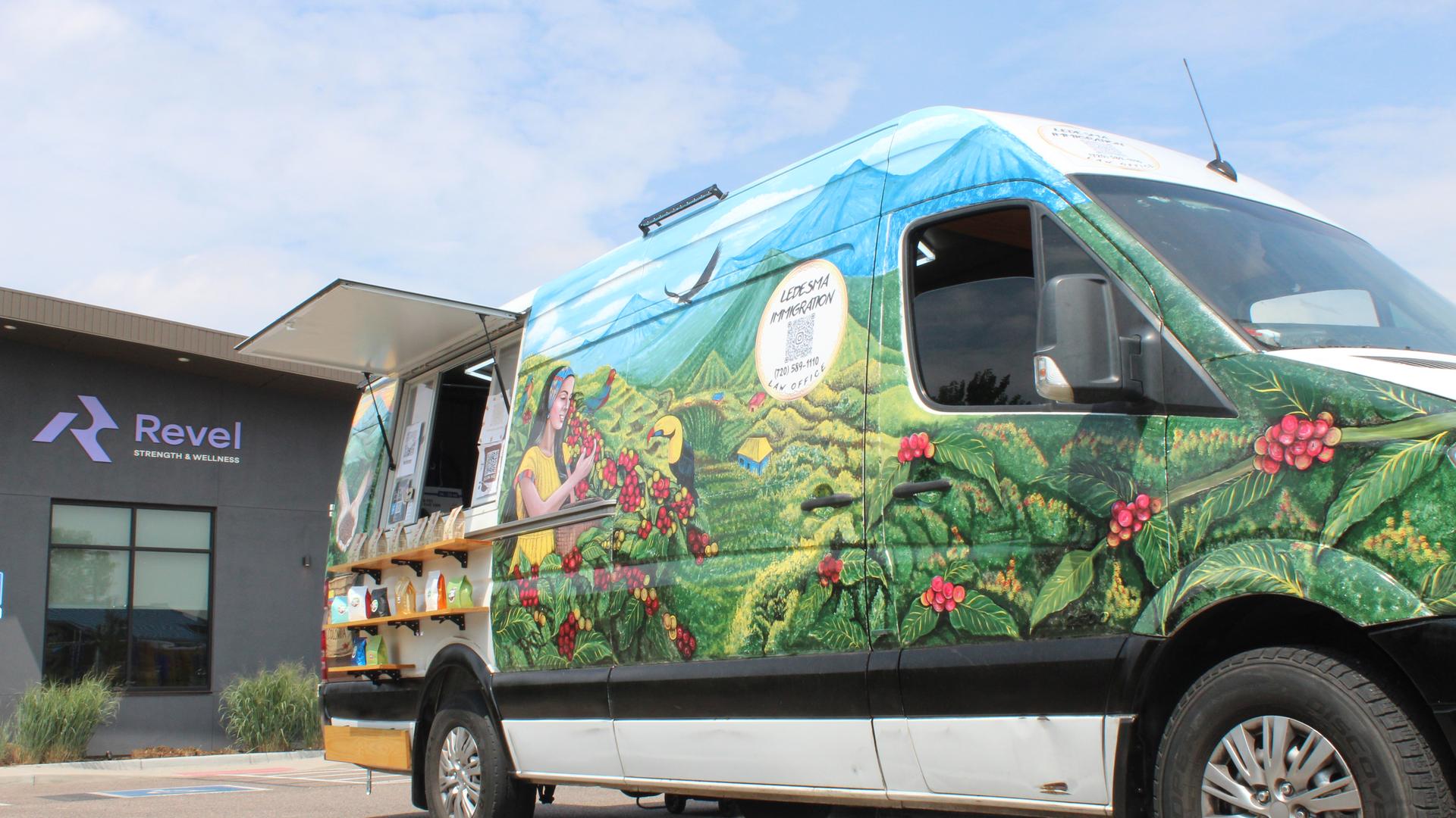 The Caf&eacute; Arrieros van parked outside Revel