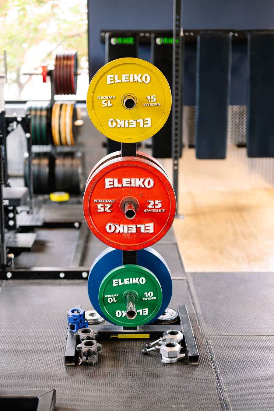 Eleiko competition plates on the rack